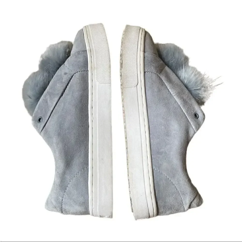 Steve Madden Bryanne Fluff Ball Platform Slip On Sneakers, Grey Multi Suede  9